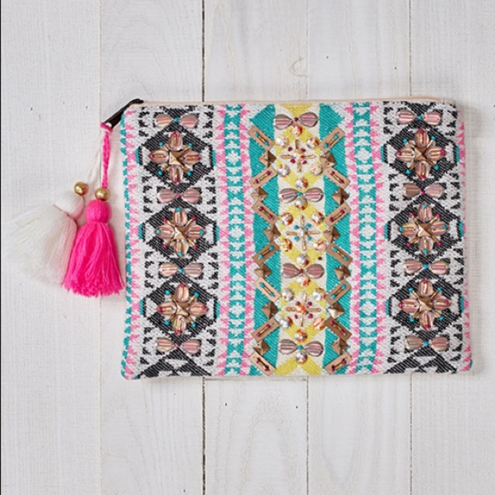 Boho Jeweled and Tassel Pouch